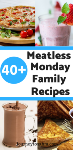 40+ Meatless Monday Family Recipes. Easy dinner recipes for the whole family. Includes main entrees, side dishes, desserts, and drinks. Vegetarian dinner ideas for quick dinners, family BBQs, on the go families, and more. Healthy meatless Monday meals included! #dinner #dinnerrecipes #vegetarian #vegetarianrecipes