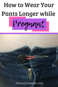 An easy way to wear pants longer while pregnant using just a rubber band! Use this rubber band pants trick to help make for a comfortable pregnancy. The perfect pregnancy tips and tricks to stay out of maternity clothes. #pregnancy #pregnancyproblems #momlife