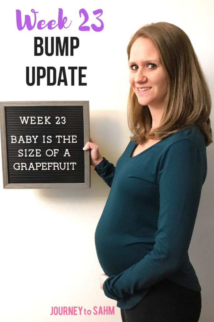 It's pregnancy week 23! The baby is the size of a grapefruit and growing bigger each day. Follow my weekly bump progression pics and weekly bump pictures on this pregnancy journey. Includes my pregnancy cravings and pregnancy symptoms during this second trimester. #mommytobe #babybump