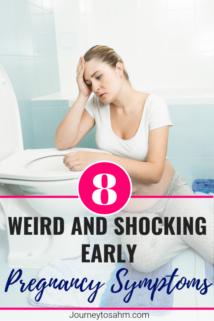 8 weird first trimester early pregnancy signs and symptoms. Don't fear the unknown in pregnancy. Educate yourself with these very overlooked symptoms that include more than just morning sickness and cramping all before your missed period. #momtobe #mommytobe #pregnancy #firsttrimester #momblogger