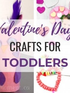 Easy Valentine's Day crafts for toddlers and preschoolers. Use simple supplies such as paper, feathers, conversation hearts, and paint to have a fun DIY day with the kids! #craftsforkids #craftsfortoddlers #valentinecrafts #toddleractivities #toddlercrafts
