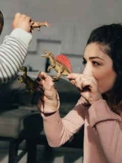 Mom and Toddler Playing Dinosaurs