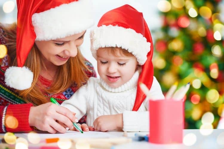 Mom and Child Writing Santa Letter