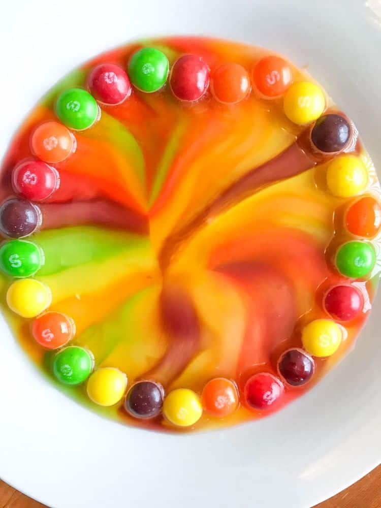 Skittles All Blended in Water in Circle