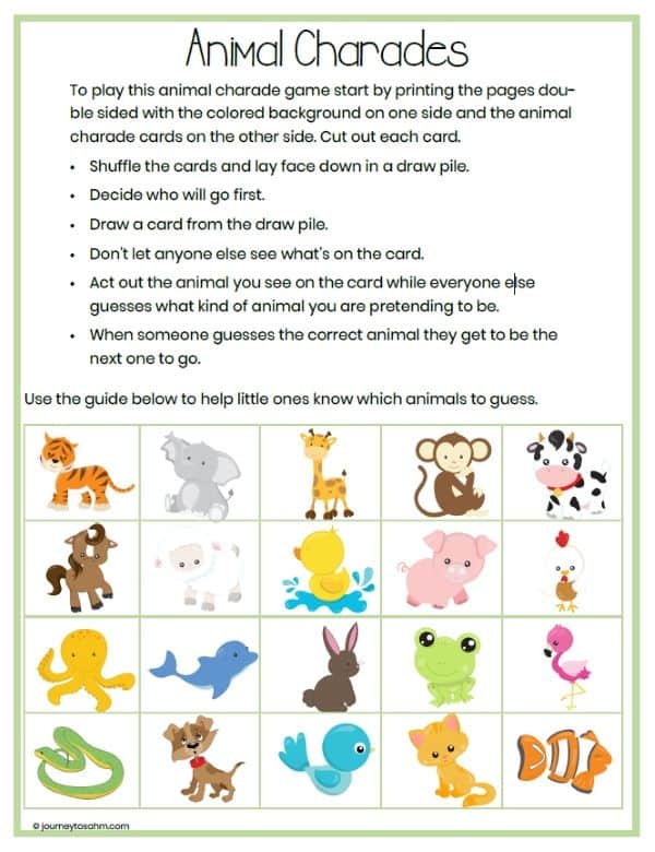 Animal Charades for Kids with a Free Printable Download