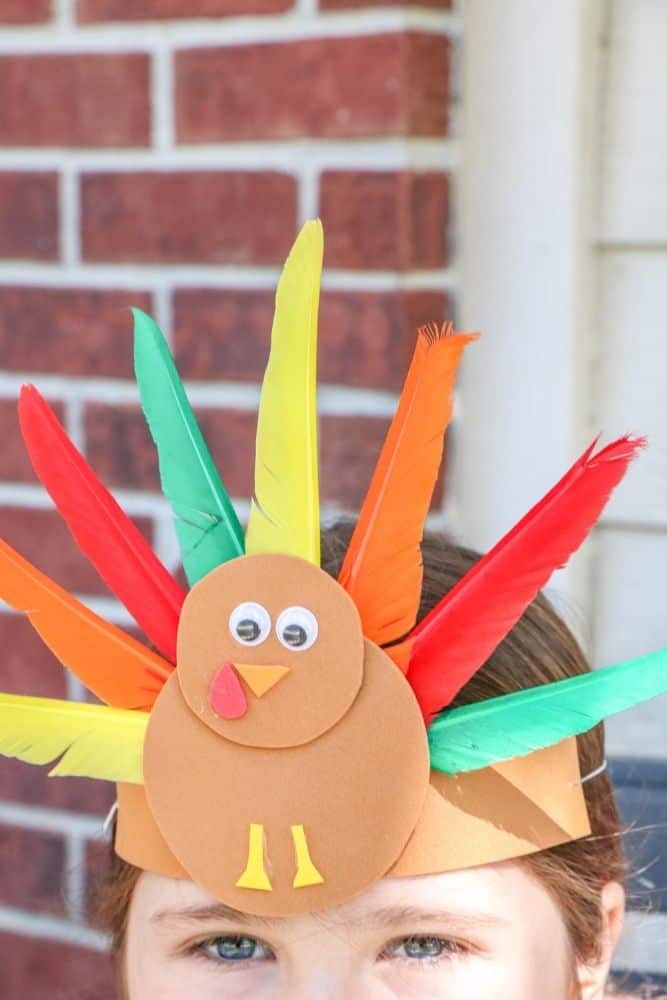 Cute Thanksgiving Foam Hat on top of a girl's head