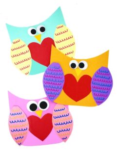 Three Valentine Owl Crafts completed in a column